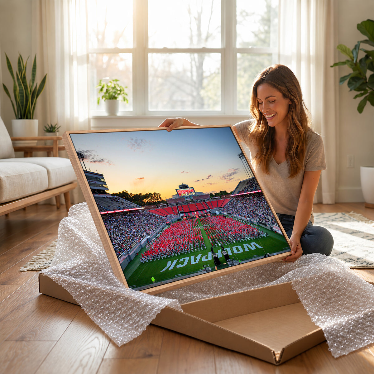 35266-MGV-CV-36X24 - NC State Wolfpack Football Team Print Wall Art - Raleigh Carter-Finley Stadium Wall Art Canvas Print
