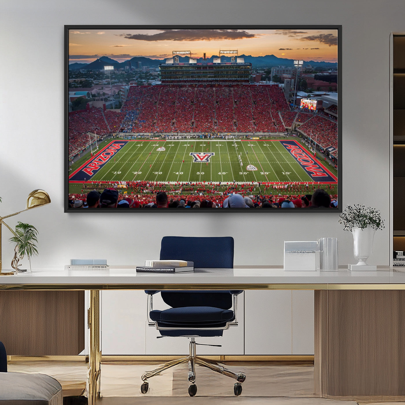 MGV-FC-36X24 - Framed Arizona Wildcats Football Team Print - Tucson Arizona Stadium Wall Art Canvas Print