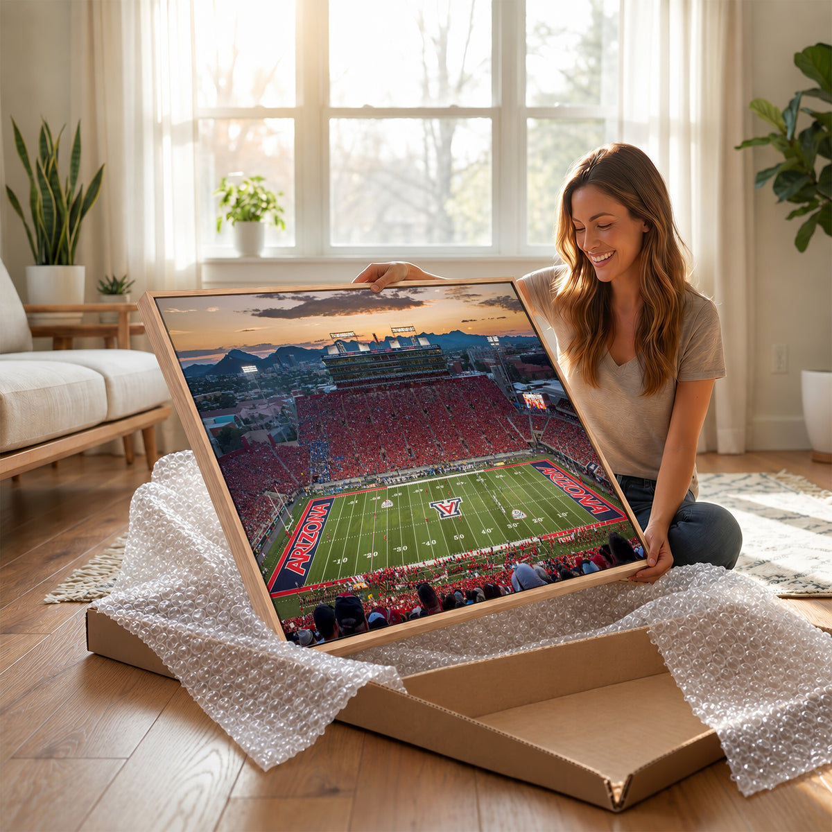99722-MGV-CV-36X24 - Framed Arizona Wildcats Football Team Print - Tucson Arizona Stadium Wall Art Canvas Print