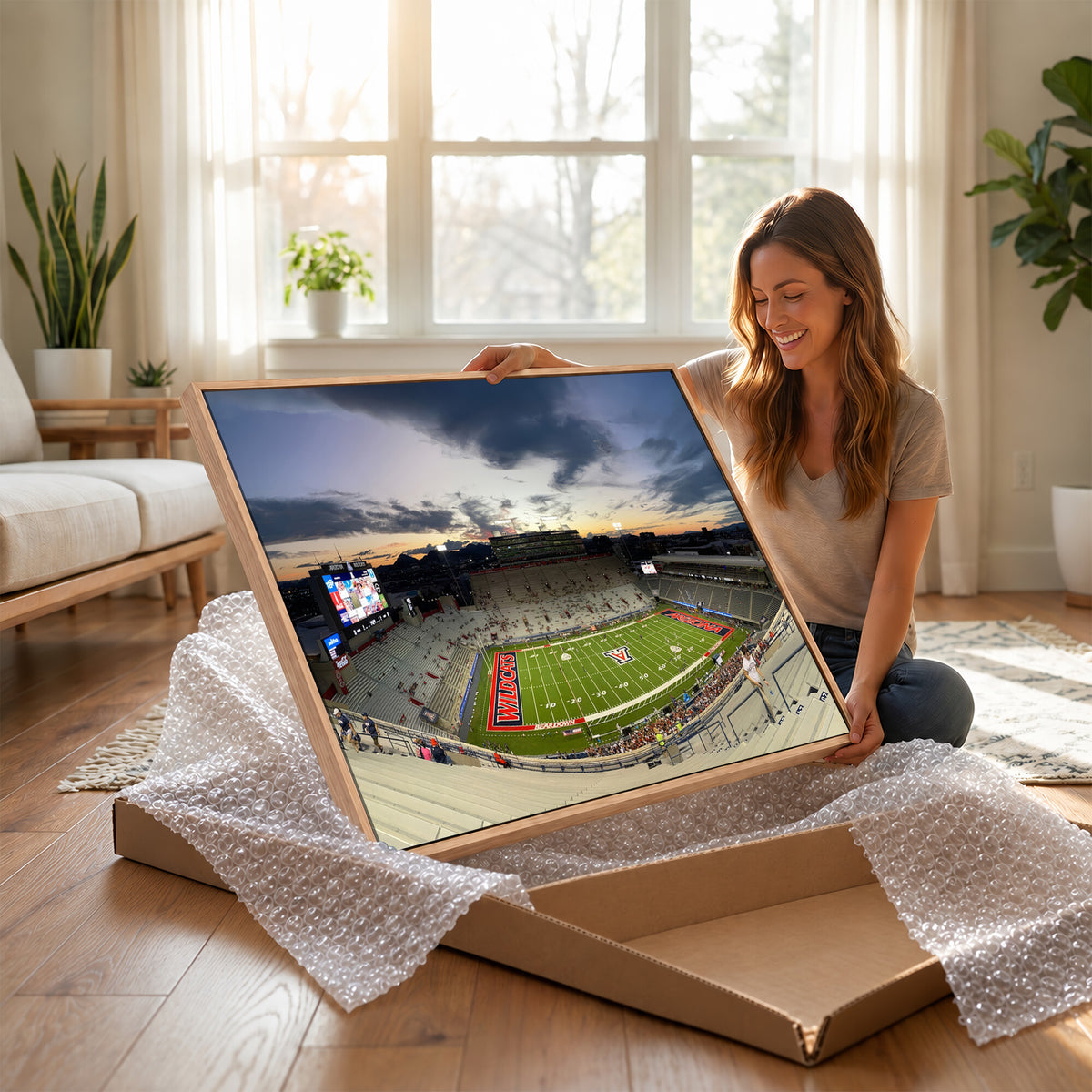 24339-MGV-CV-36X24 - Arizona Wildcats Football Team Print - Tucson Arizona Stadium Wall Art Canvas Print