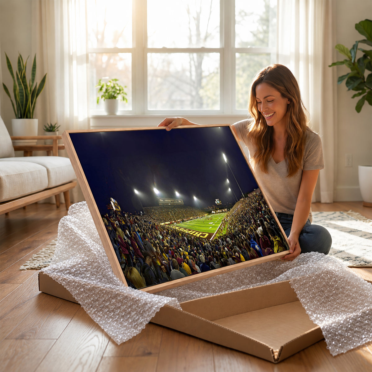 45619-MGV-CV-36X24 - Central Michigan University Chippewas Canvas Wall Art, Football Team Print - Mount Pleasant