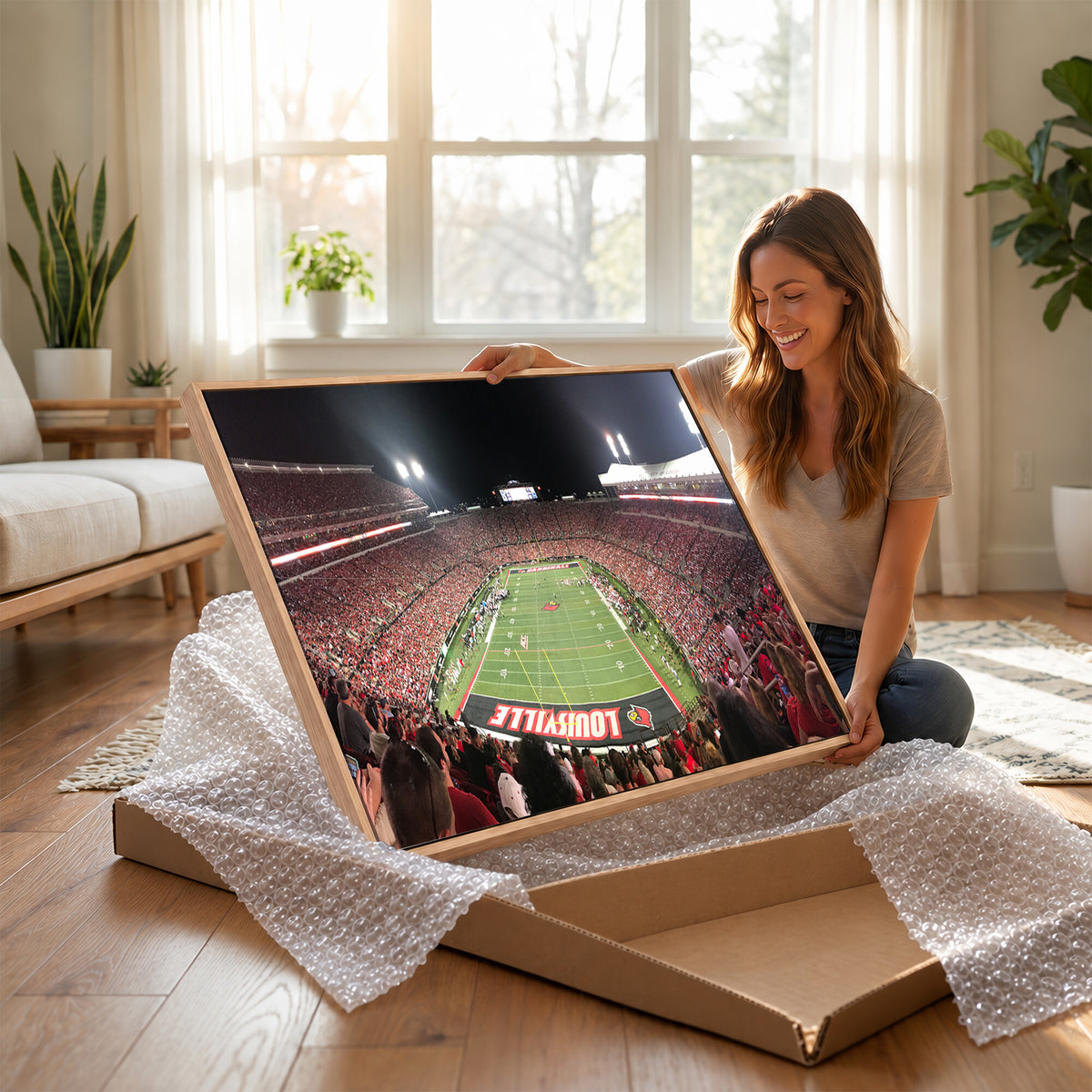 51251-PAN-FL-20X10 - University of Louisville Cardinals Football Team Print - Louisville Cardinal Stadium Wall Art Canvas