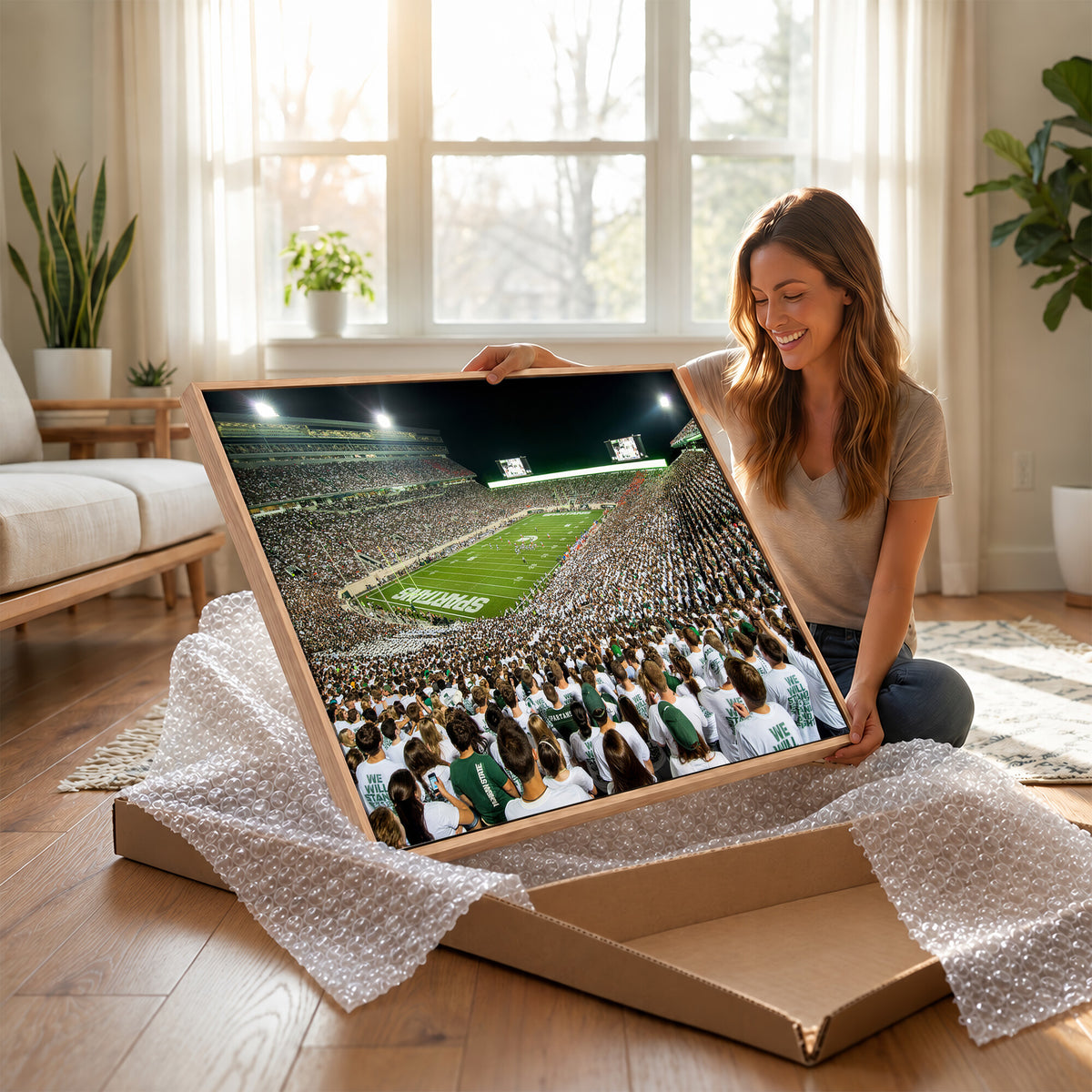 30457-PAN-FL-20X10 - Michigan State Spartans Football Canvas Print - East Lansing Spartan Stadium Wall Art Canvas Print