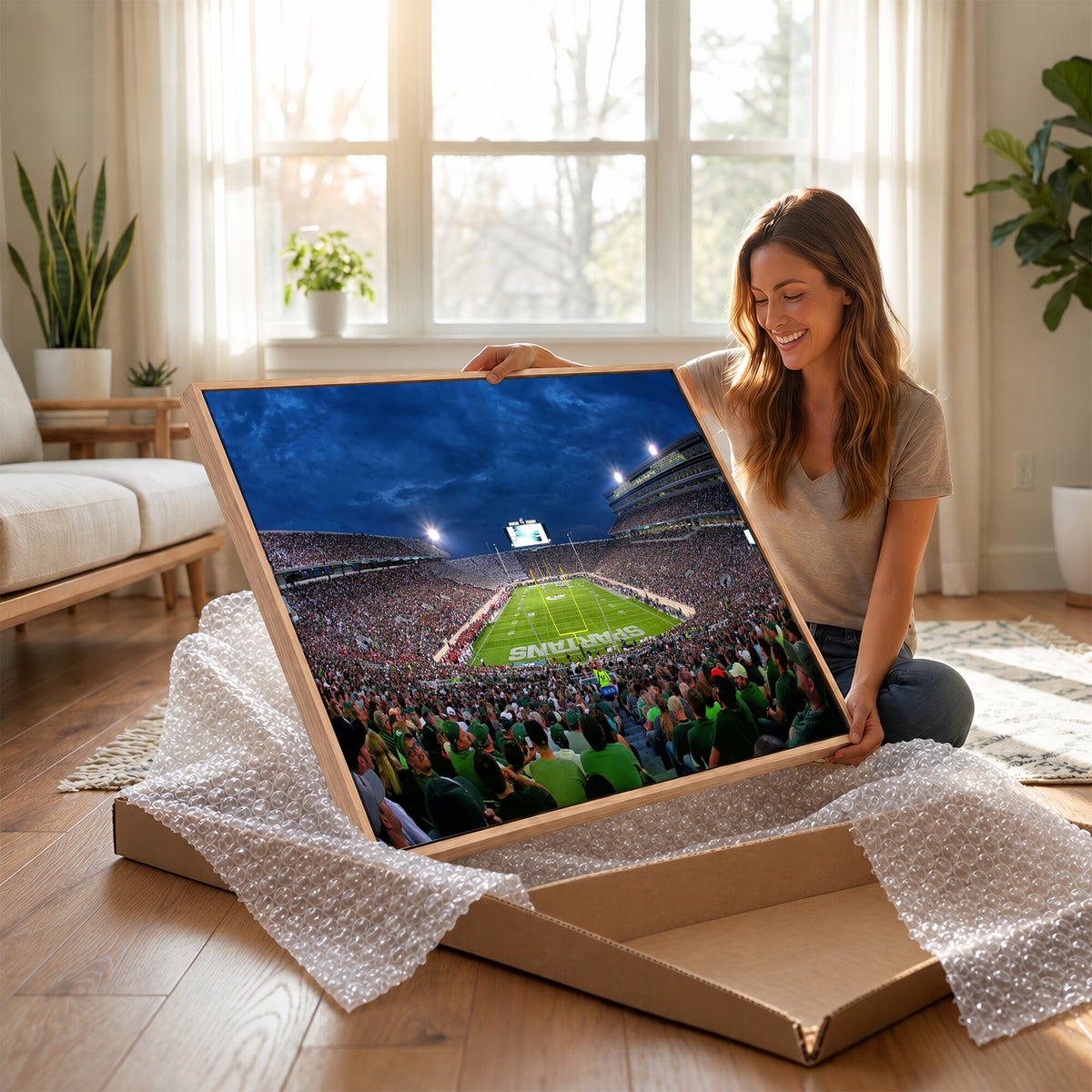 35248-PAN-FL-20X10 - Michigan State Spartans Football Team Print - East Lansing Spartan Stadium Wall Art Canvas Print