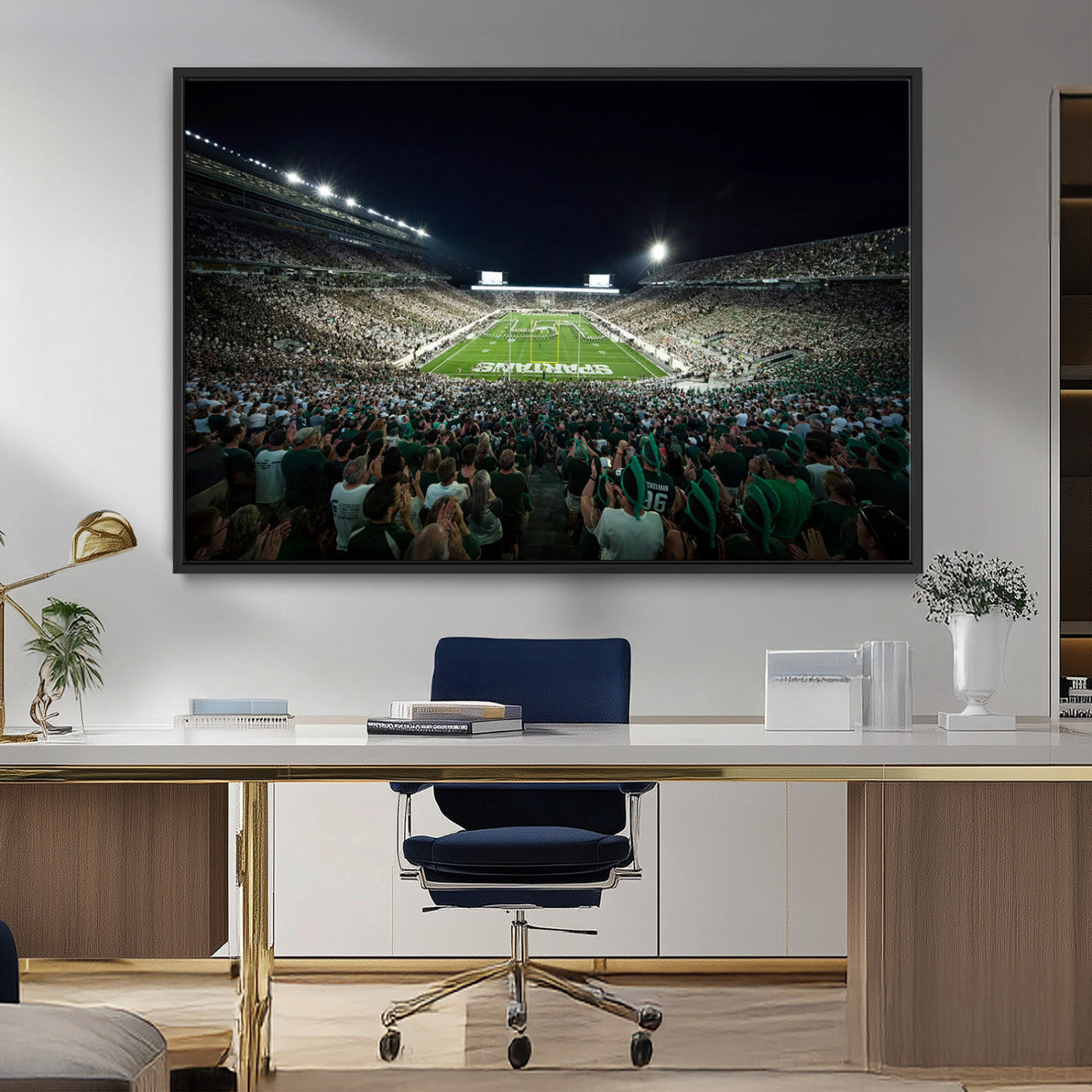 MGV-FC-36X24 - Framed Michigan State Spartans Football Team Print - East Lansing Spartan Stadium Wall Art Canvas