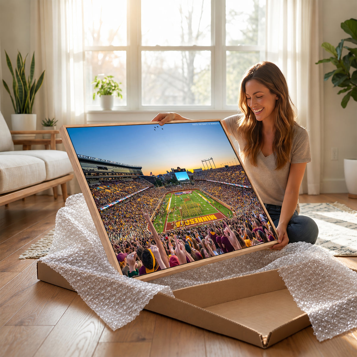 63452-PAN-FL-20X10 - University of Minnesota Golden Gophers Football Team Print - Minneapolis Huntington Bank Stadium