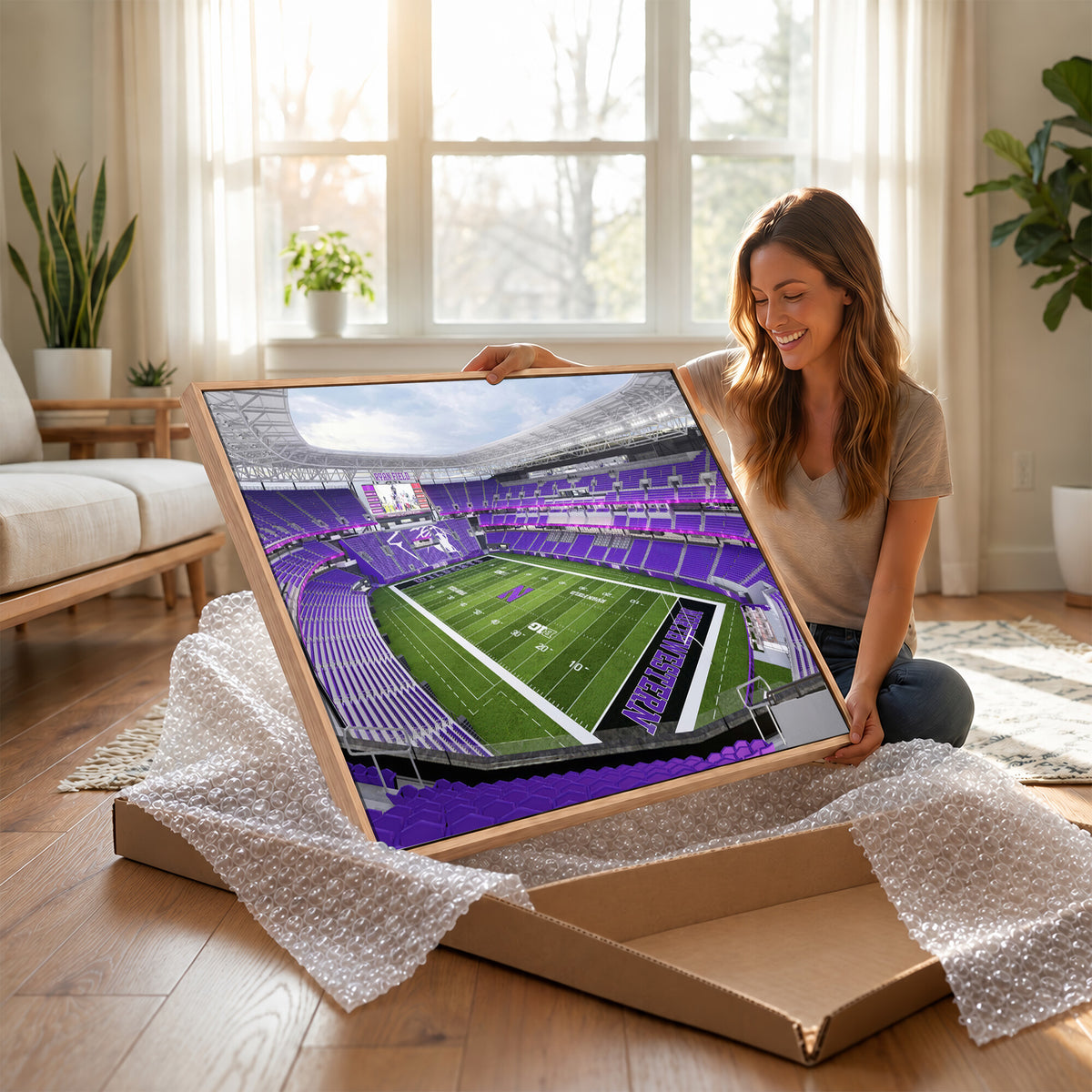 49190-MGV-CV-36X24 - Northwestern University Wildcats Football Team Print - Evanston Ryan Field Wall Art Canvas Print