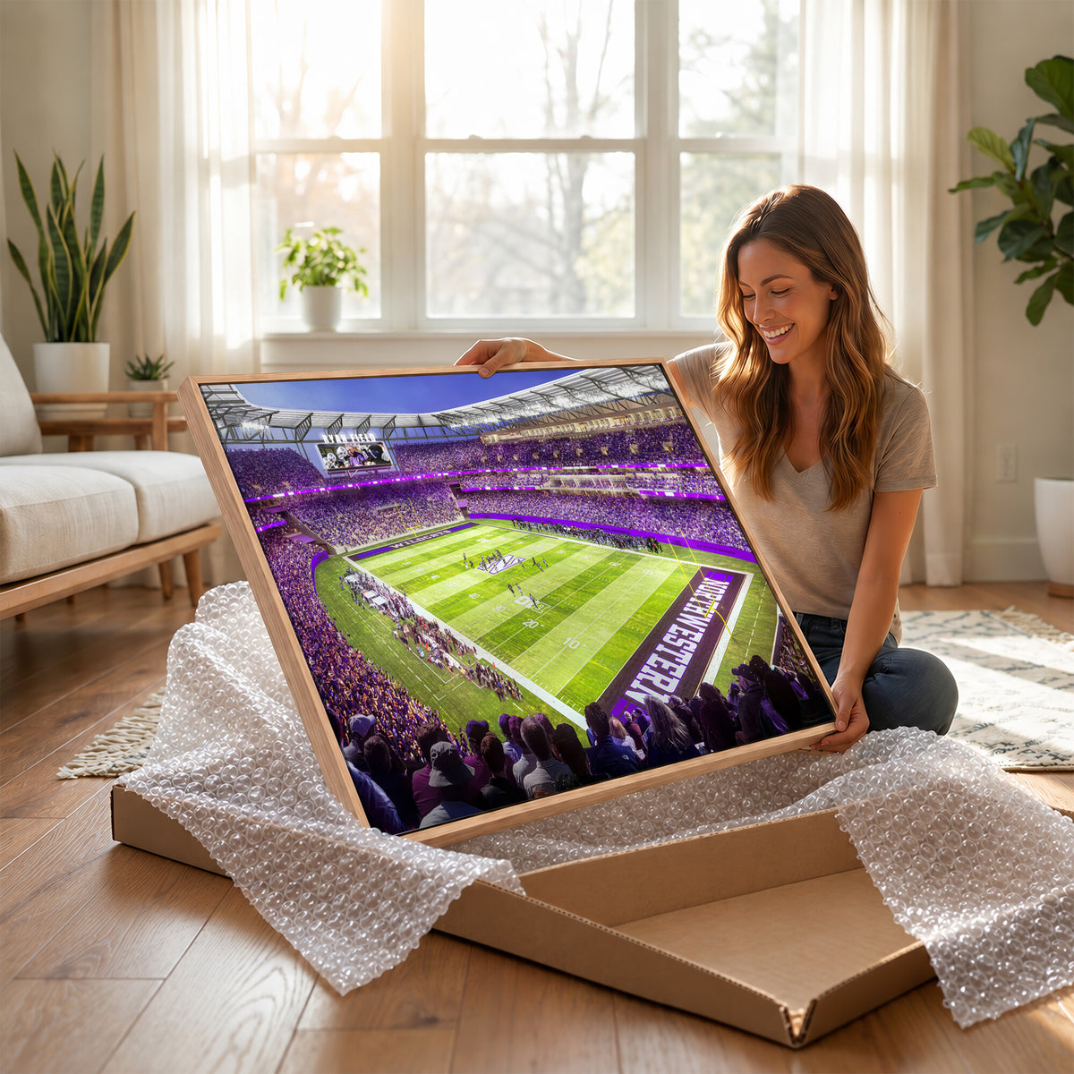81245-MGV-CV-36X24 - Northwestern University Wildcats Football Team Print - Evanston Ryan Field Wall Art Canvas Print