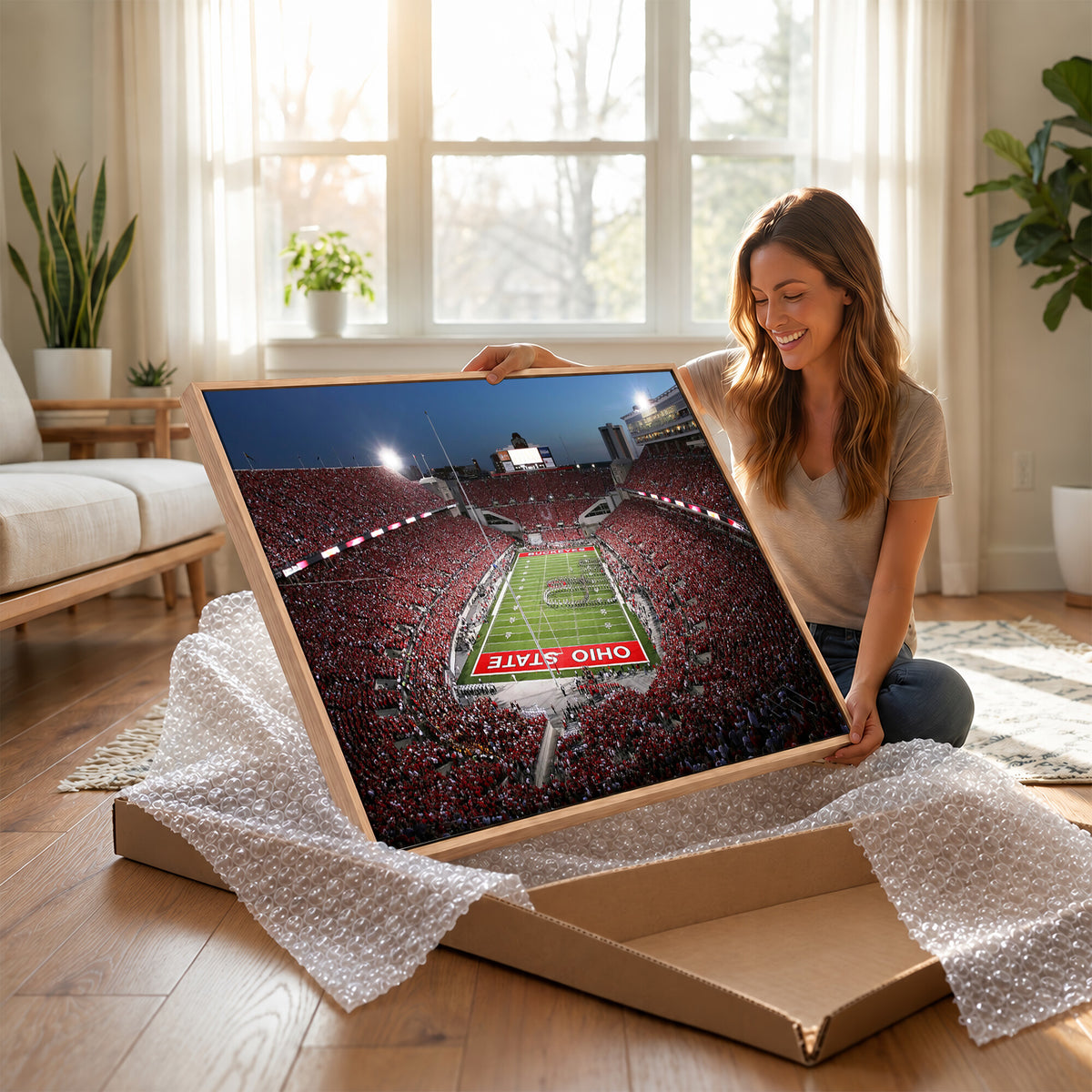 98743-PAN-FL-20X10 - Ohio State University Buckeyes Football Team Print - Columbus Ohio Stadium Wall Art Canvas Print