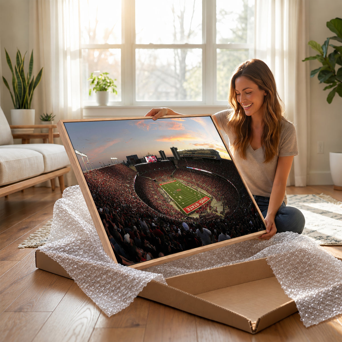 28825-PAN-FL-20X10 - Ohio State University Buckeyes Football Team Print - Columbus Ohio Stadium Wall Art Canvas Print