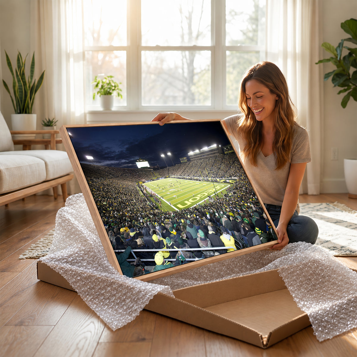 48756-PAN-FL-20X10 - University of Oregon Ducks Football Team Print - Eugene Autzen Stadium Wall Art Canvas Print