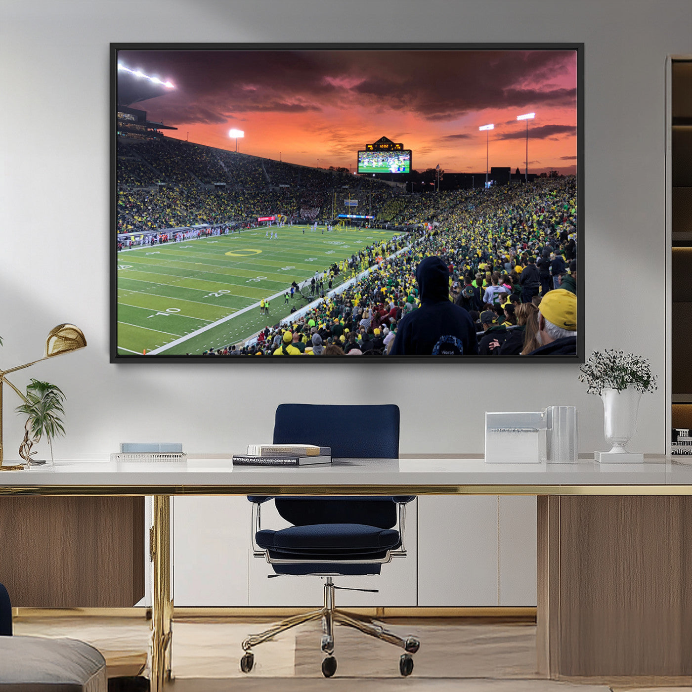 MGV-FC-36X24 - Eugene Autzen Stadium Canvas Wall Art Print – Sunset Over Iconic Football Field Wall Decor for Home