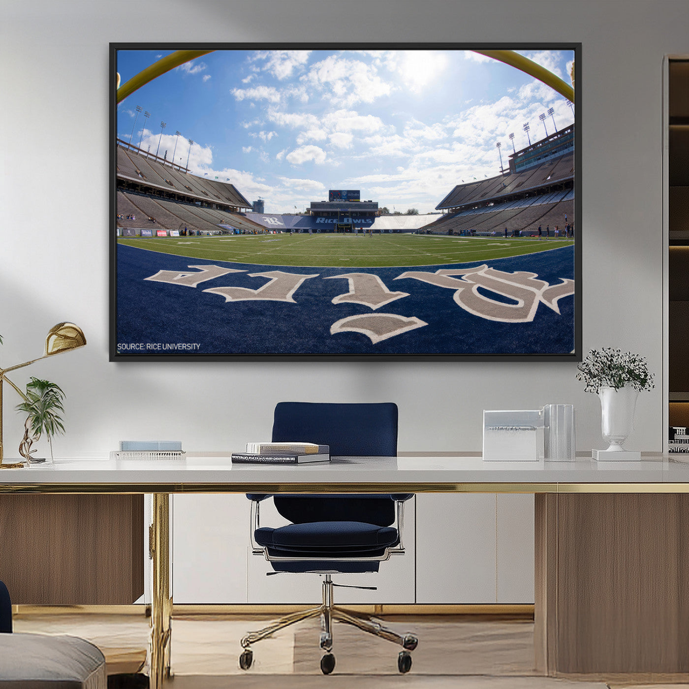MGV-FC-36X24 - Rice University Owls Football Team Print - Houston Rice Stadium Wall Art Canvas Print