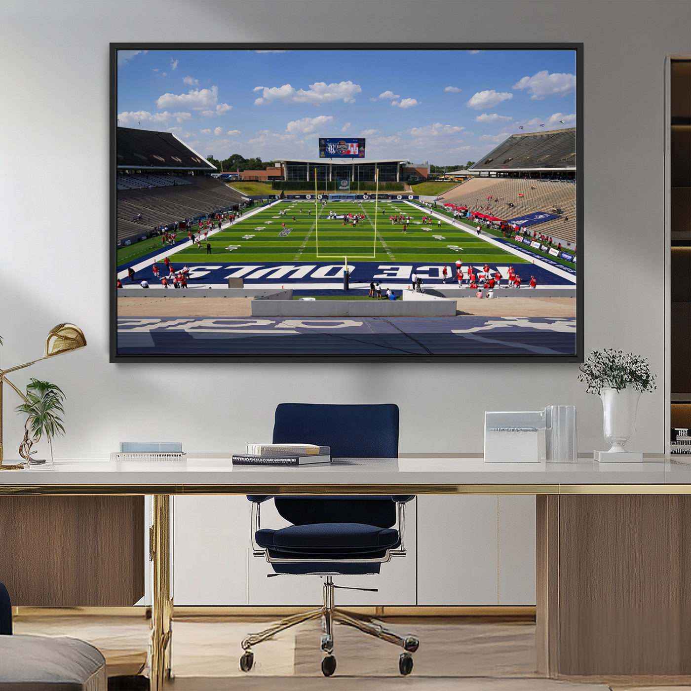 MGV-FC-36X24 - Rice University Owls Football Team Print - Houston Rice Stadium Wall Art Canvas Print