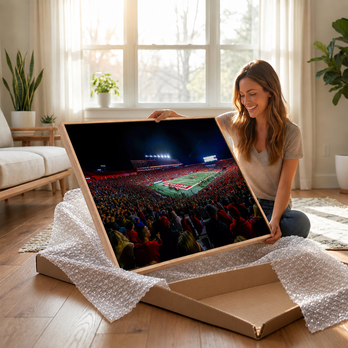 18115-PAN-FL-20X10 - Rutgers Scarlet Knights Football Team Print - SHI Stadium, Piscataway Wall Art Canvas Print