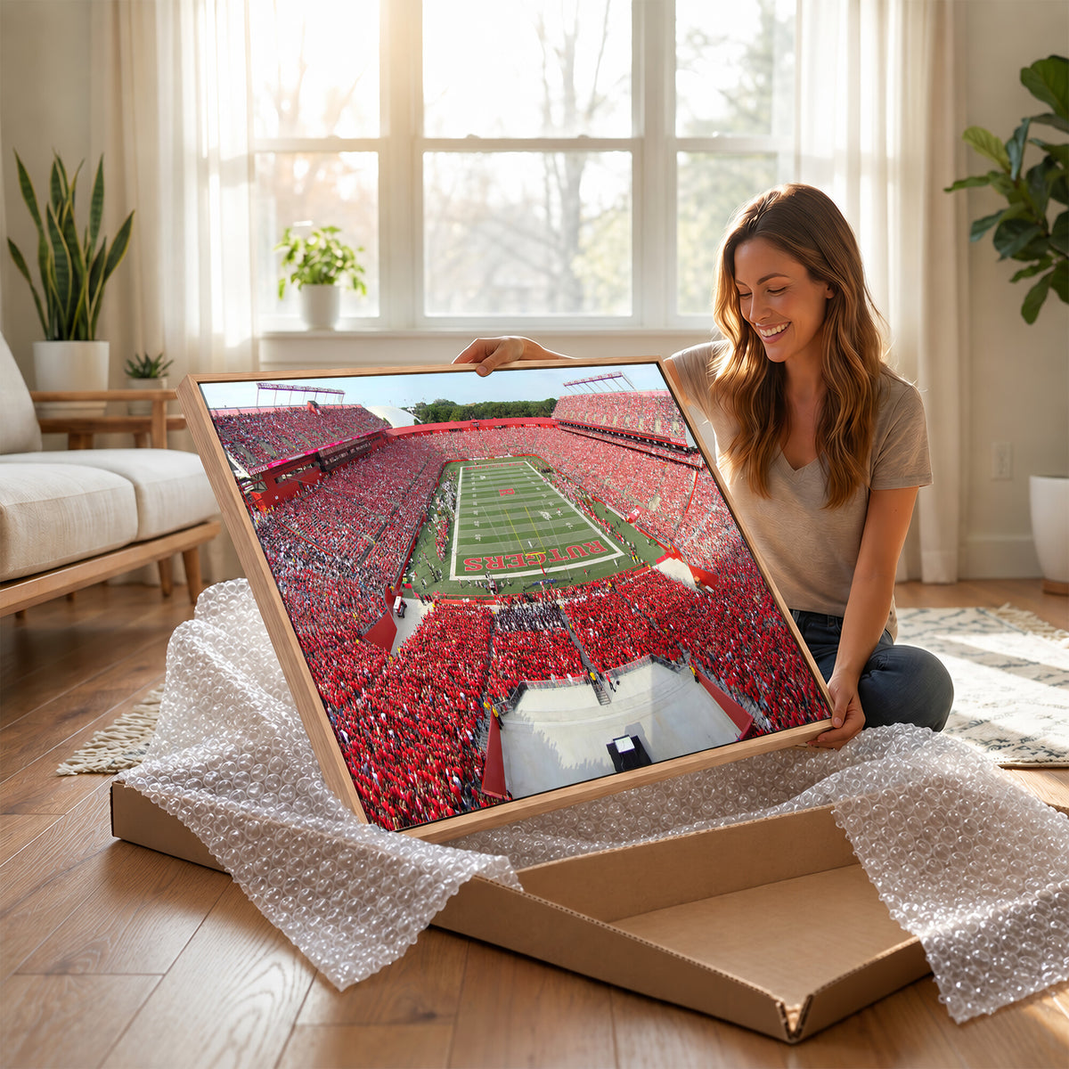 90818-PAN-FL-20X10 - Rutgers Scarlet Knights Football Team Print - Piscataway SHI Stadium Wall Art Canvas Print