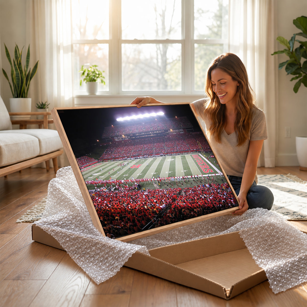 53225-PAN-FL-20X10 - Rutgers University Scarlet Knights Football Team Print - Piscataway SHI Stadium Wall Art Canvas
