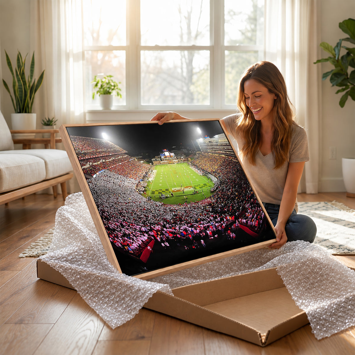 12091-PAN-FL-20X10 - University of Maryland Terrapins Football Team Print - College Park SECU Stadium Wall Art Canvas