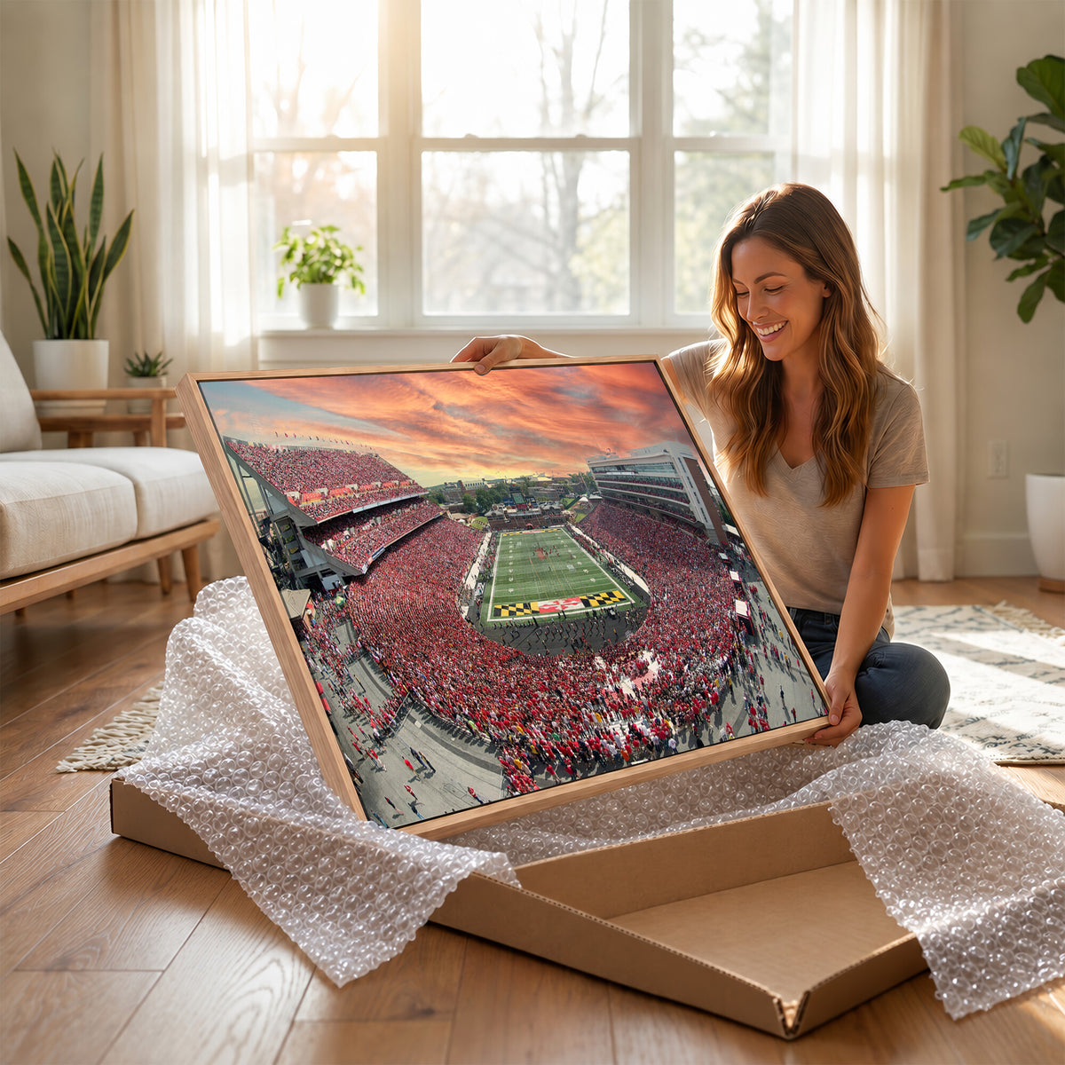 24140-PAN-FL-20X10 - University of Maryland Terrapins Football Team Print - College Park SECU Stadium Wall Art Canvas