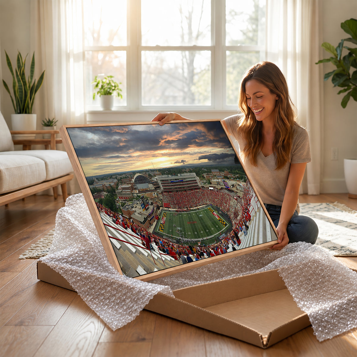 29993-PAN-FL-20X10 - University of Maryland Terrapins Football Team Print - College Park SECU Stadium Wall Art Canvas