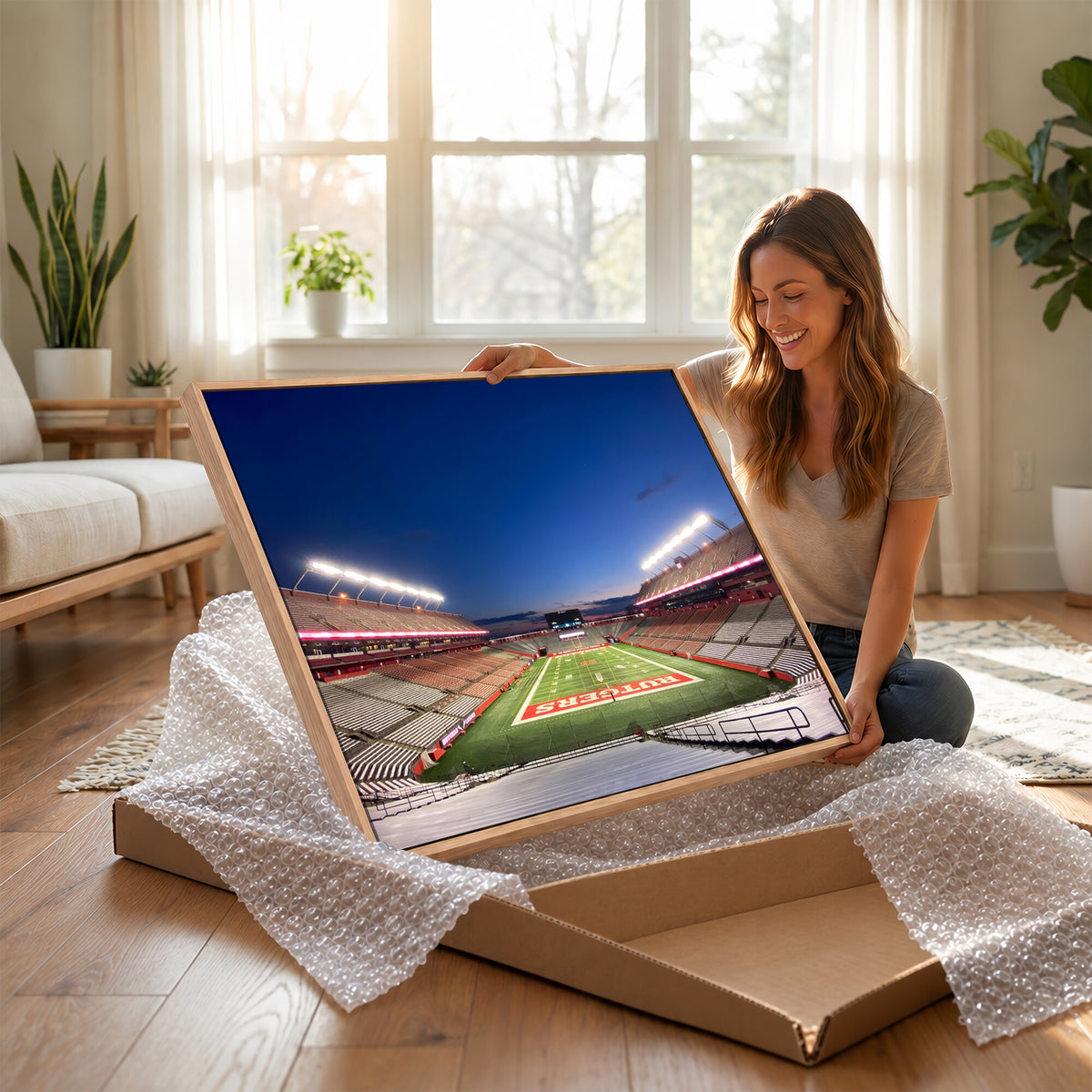 15051-MGV-CV-36X24 - Rutgers Scarlet Knights Football Team Print, Piscataway SHI Stadium
