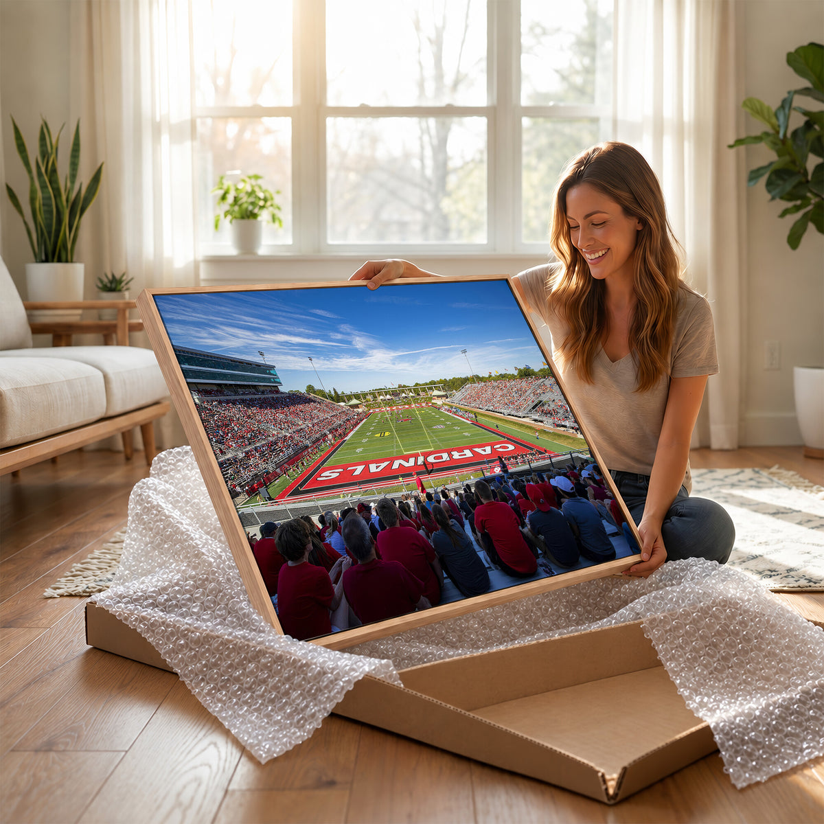 71475-PAN-FL-20X10 - Ball State Cardinals Football Team Print - Muncie Scheumann Stadium Wall Art Canvas Print