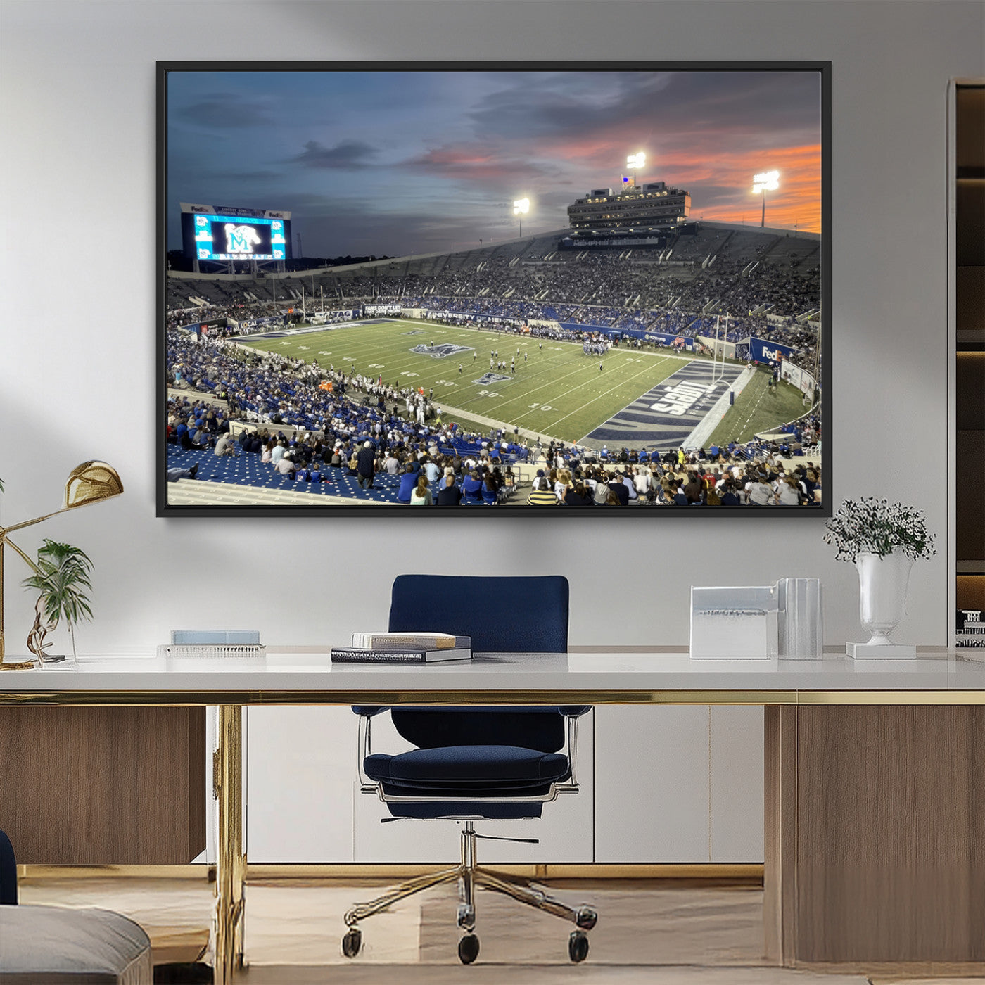 MGV-FC-36X24 - Memphis Tigers Football Team Print - Memphis Simmons Bank Liberty Stadium Wall Art Canvas Print