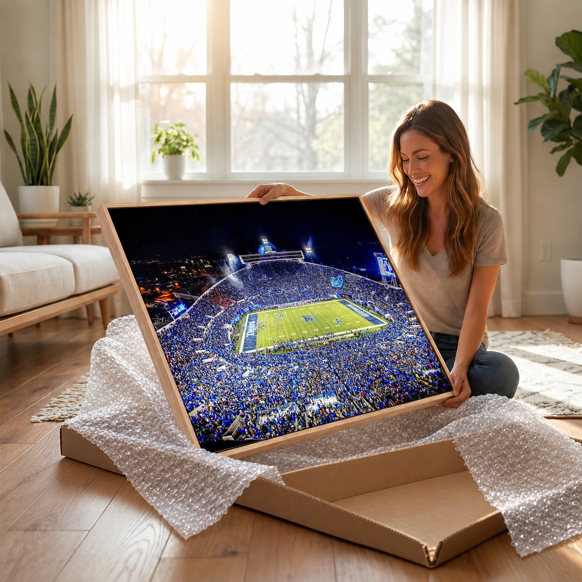 11665-PAN-FL-20X10 - University of Memphis Tigers Football Team Print - Memphis Simmons Bank Liberty Stadium Wall Art