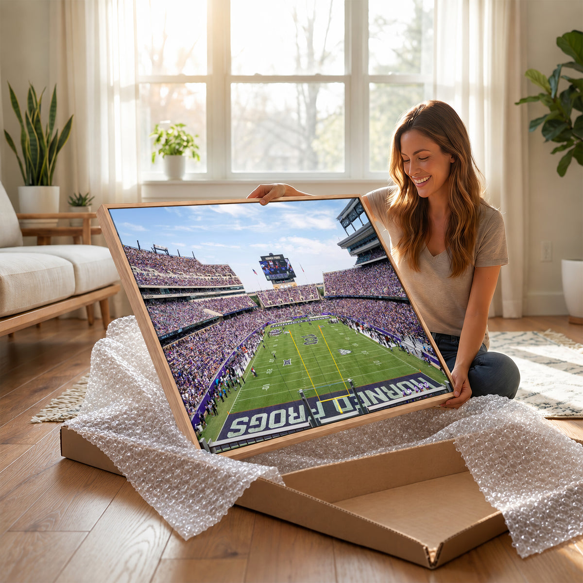 27650-PAN-FL-20X10 - TCU Horned Frogs Football Team Print - Fort Worth Amon G. Carter Stadium Wall Art Canvas Print