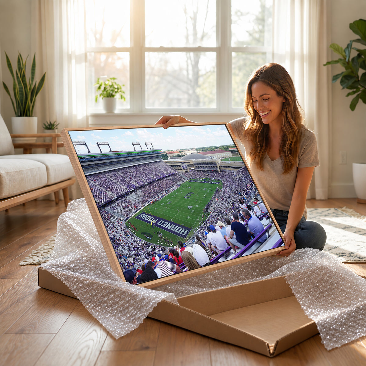 95139-MGV-CV-36X24 - The Texas Christian University TCU Horned Frogs Football Team Print, Fort Worth