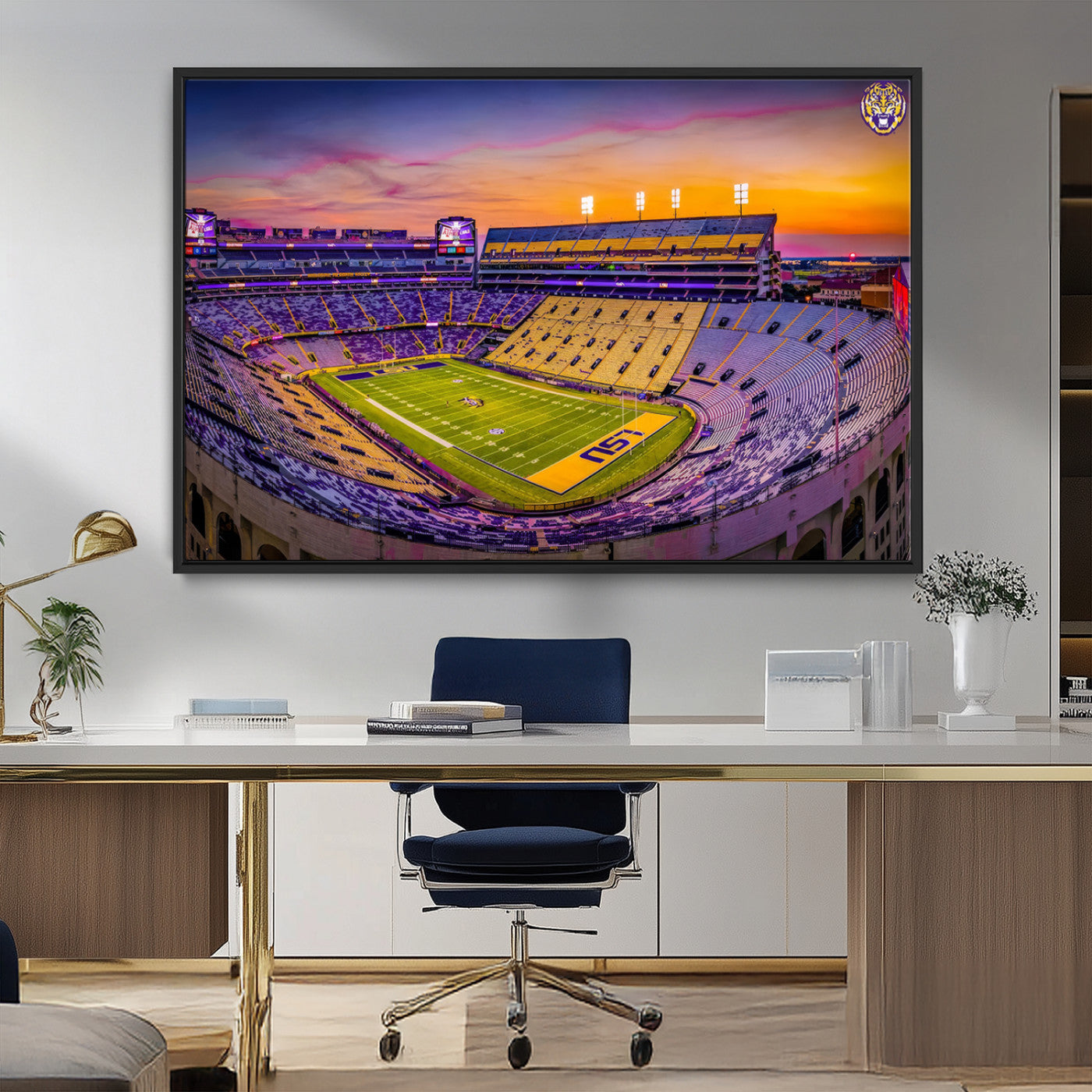 93538-MGV-FC-36X24_Black-The Louisiana State University Tigers Football Team Print - Baton Rouge Tiger Stadium Wall Art