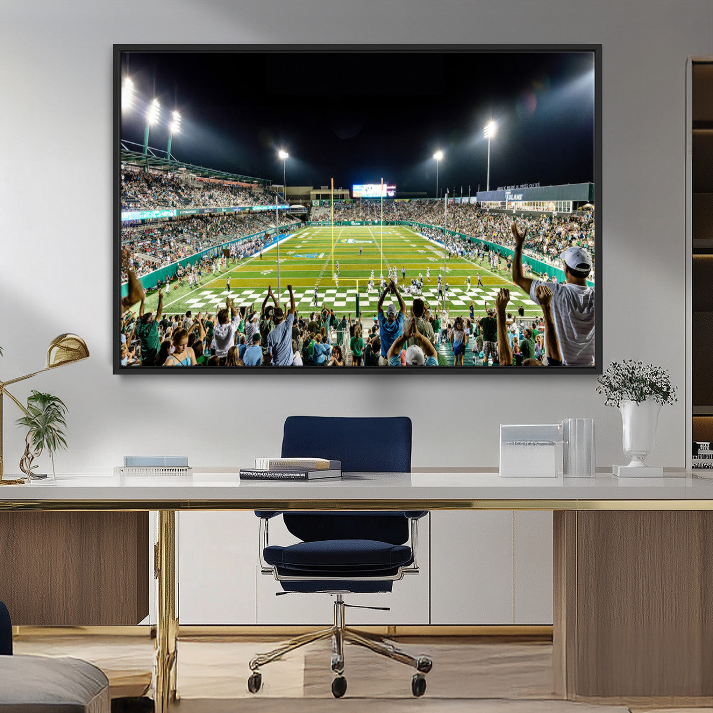 MGV-FC-36X24 - The Tulane University Green Wave Football Team Print - New Orleans Yulman Stadium Wall Art Canvas