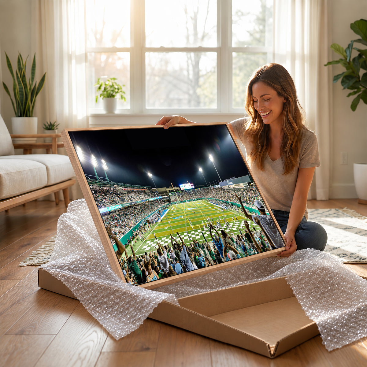 56448-MGV-CV-36X24 - The Tulane University Green Wave Football Team Print, New Orleans Yulman Stadium