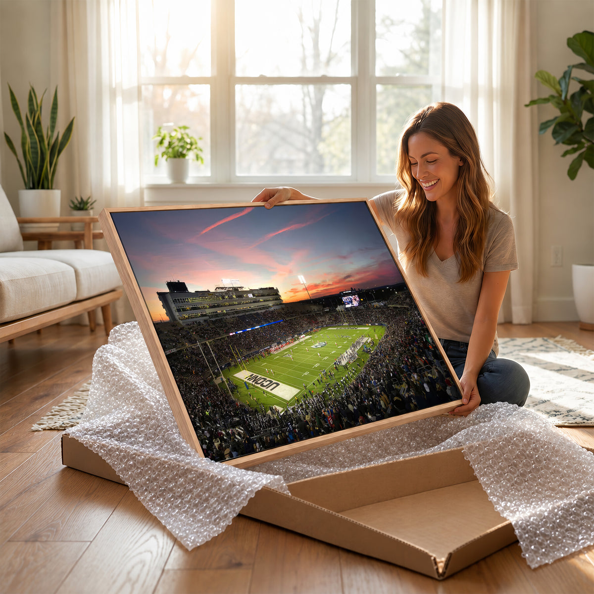 64416-MGV-CV-36X24 - The University of Connecticut UCONN Huskies Football Team Print, Framed and Ready to Hang
