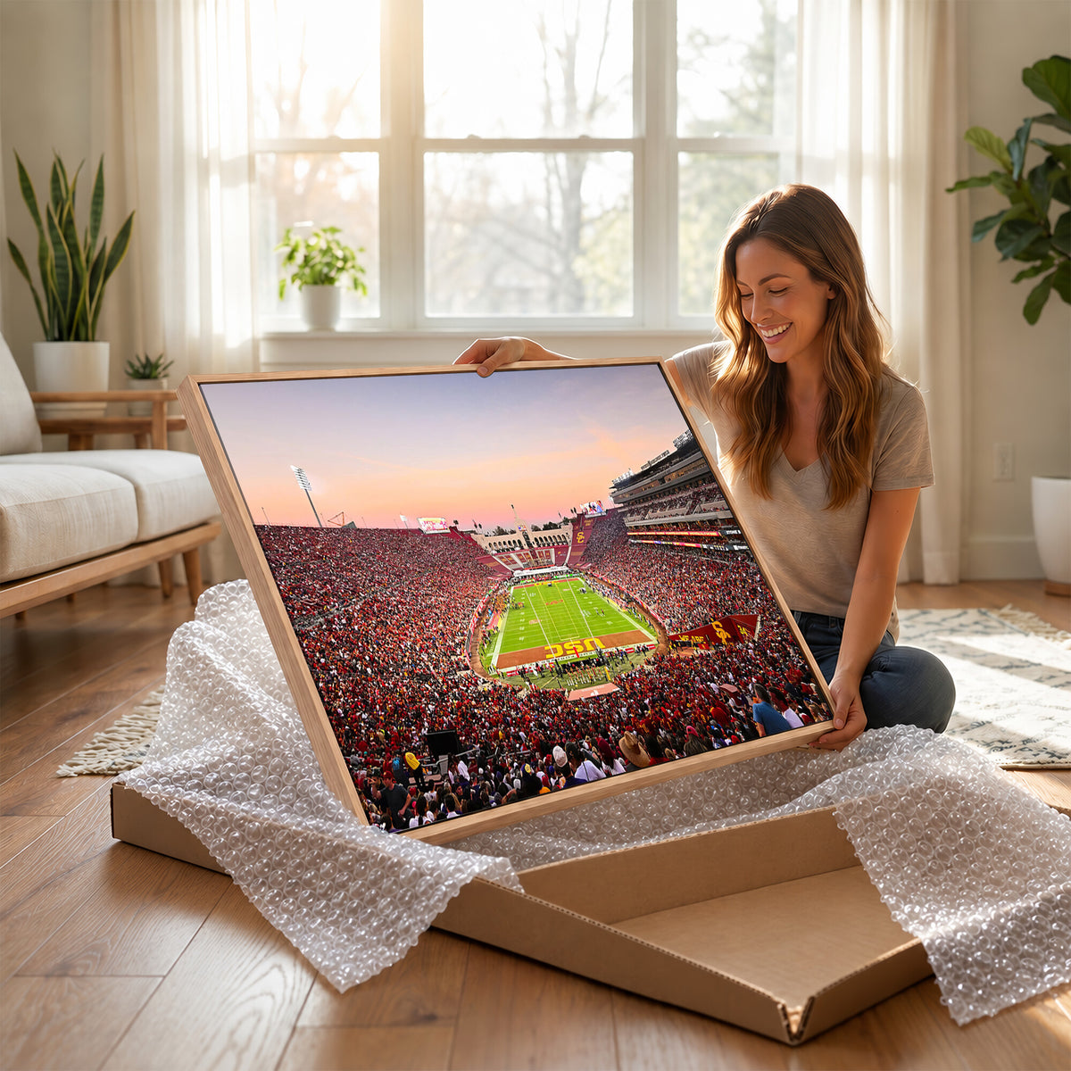 39904-MGV-CV-36X24 - The University of Southern California USC Trojans Football Team Print, Home Bar Wall Decor