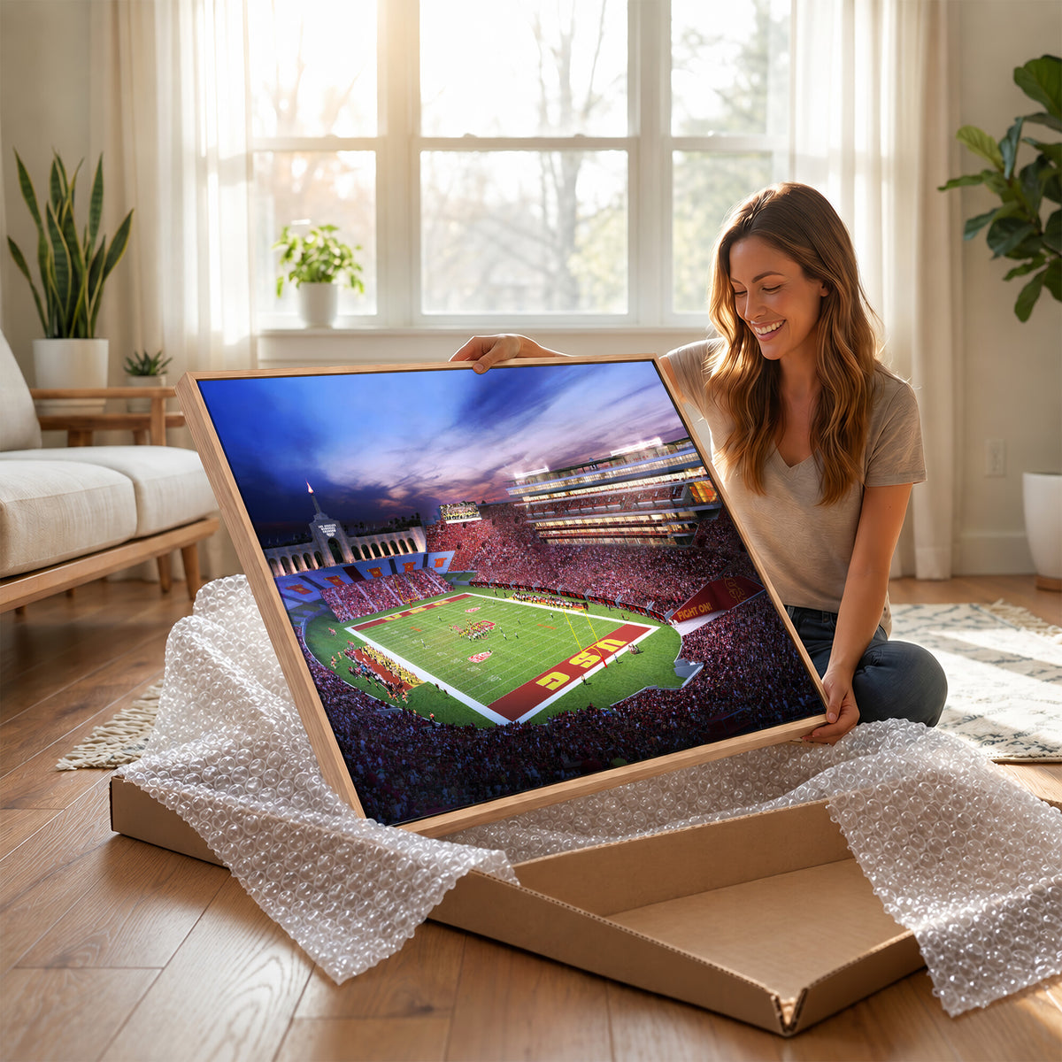 71879-MGV-CV-36X24 - The University of Southern California USC Trojans Football Team Print, Framed and Ready to Hang