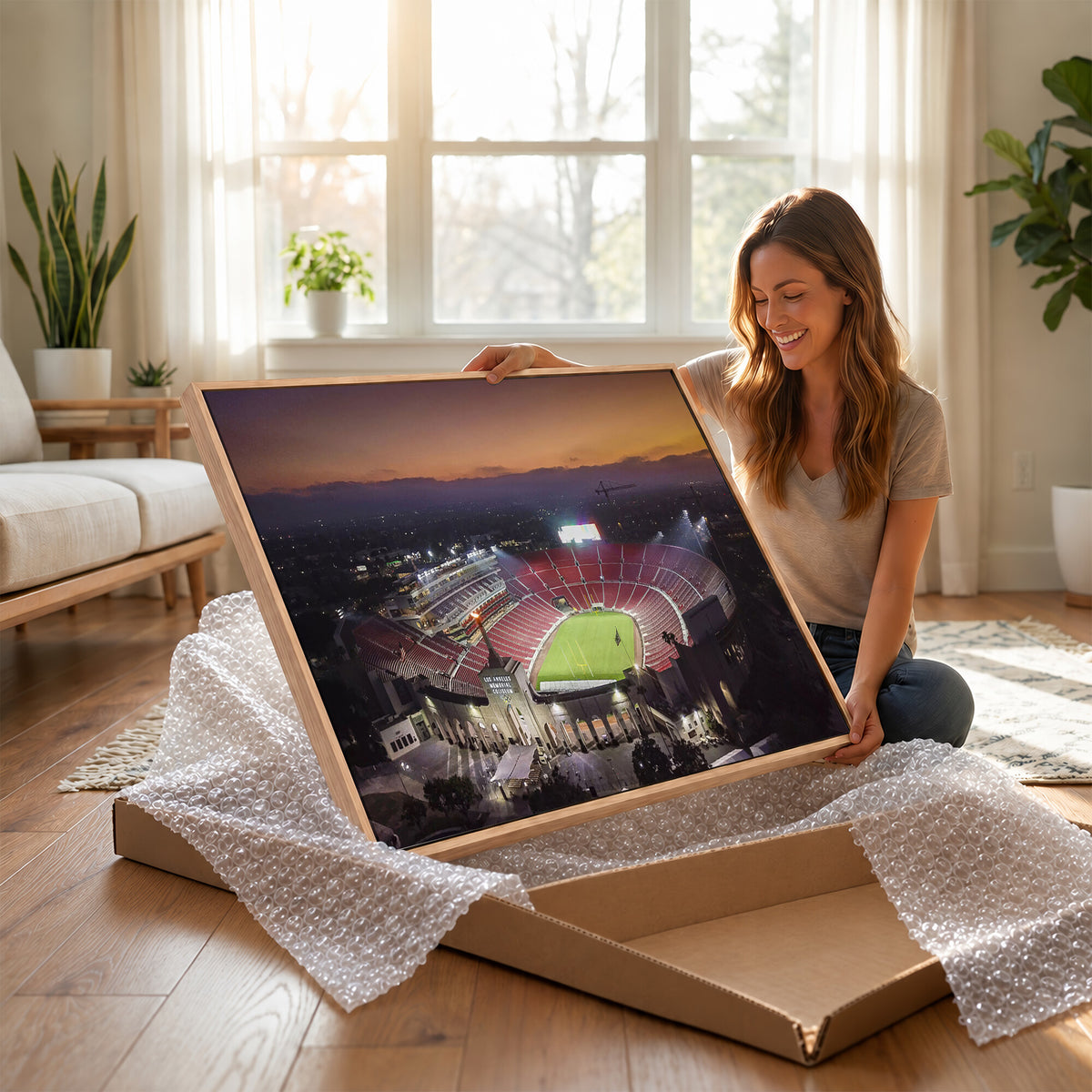 50666-MGV-CV-36X24 - The University of Southern California USC Trojans Football Team Print, Los Angeles Memorial Coliseum