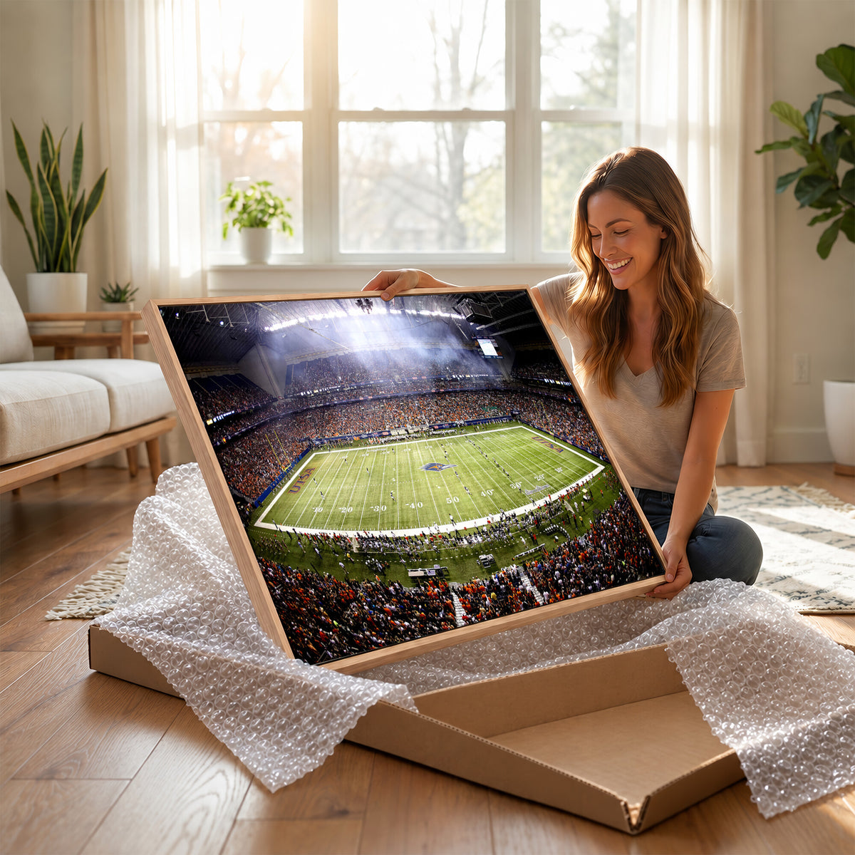 46972-MGV-CV-36X24 - The University of Texas at San Antonio Roadrunners Football Team Print, Framed and Ready to Hang