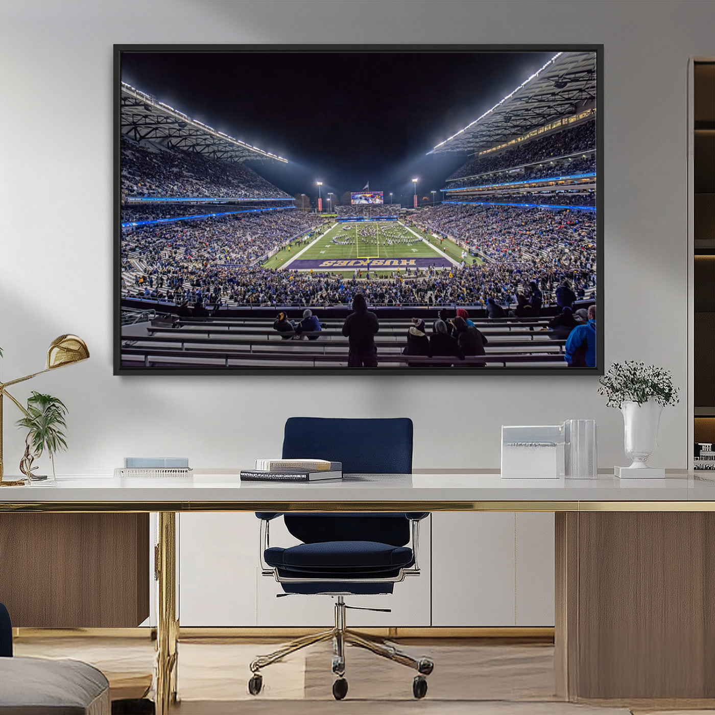 MGV-FC-36X24 - The University of Washington Huskies Football Team Print - Seattle Husky Stadium Wall Art Canvas
