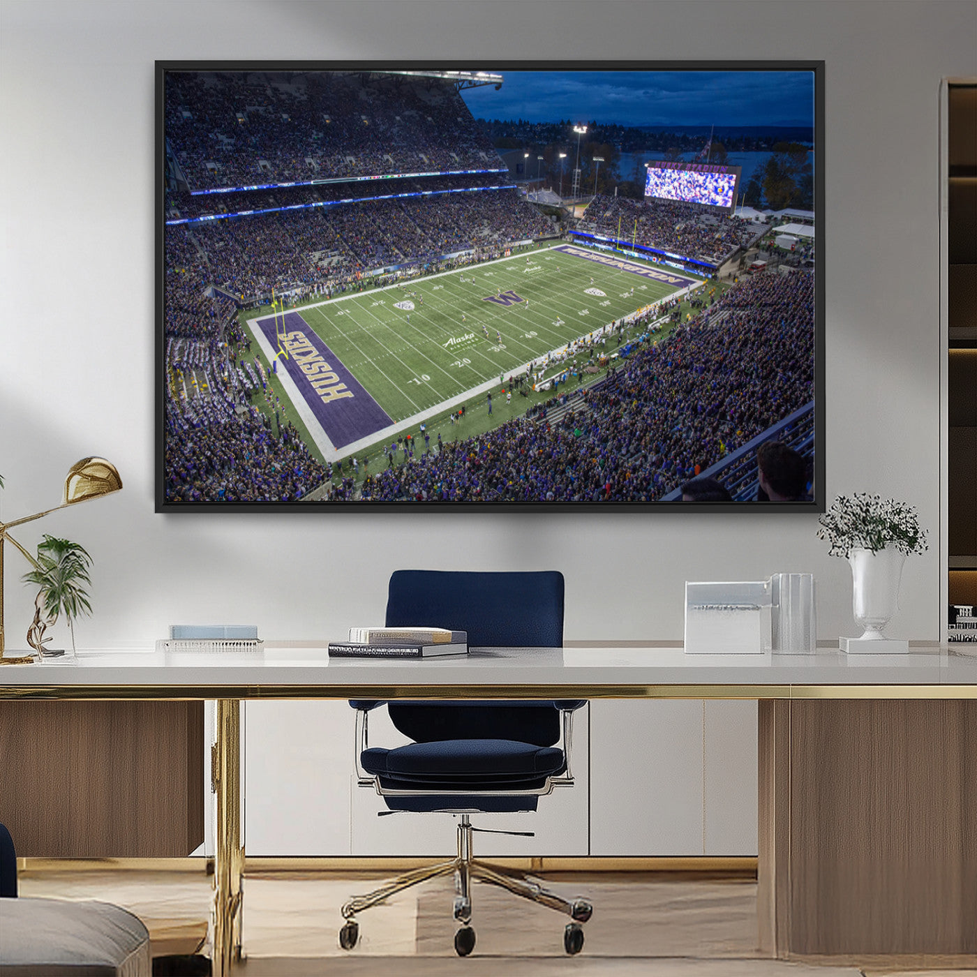 MGV-FC-36X24 - The University of Washington Huskies Football Team Print - Seattle Husky Stadium Wall Art Canvas
