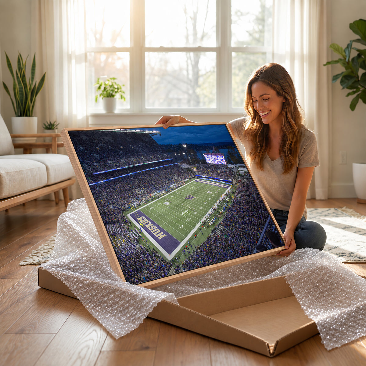 84780-MGV-CV-36X24 - The University of Washington Huskies Football Team Print, Framed and Ready to Hang