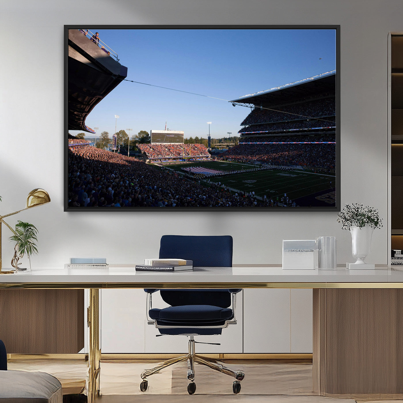 MGV-FC-36X24 - The University of Washington Huskies Football Team Print - Seattle Husky Stadium Wall Art Canvas