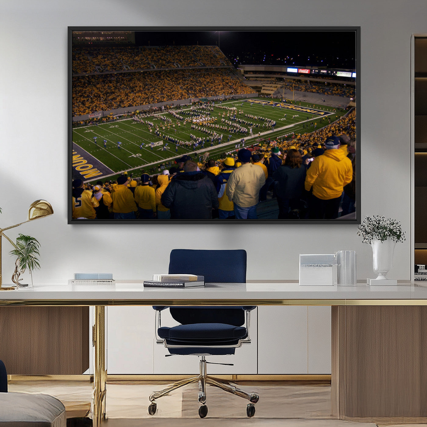 MGV-FC-36X24 - West Virginia Uni Mountaineers Football Team Print - Milan Puskar Stadium Canvas Print Wall Art,