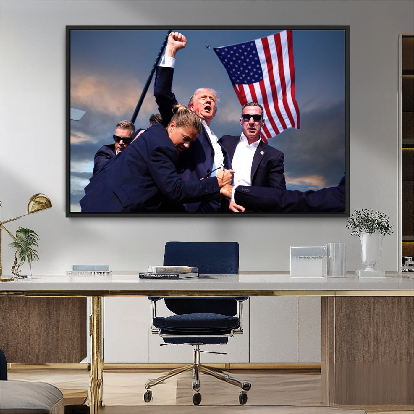 MGV-FC-36X24 - Donald Trump Assassination Attempt Wall Art Print, Trump Historic Footage - Iconic Reaction by Trump