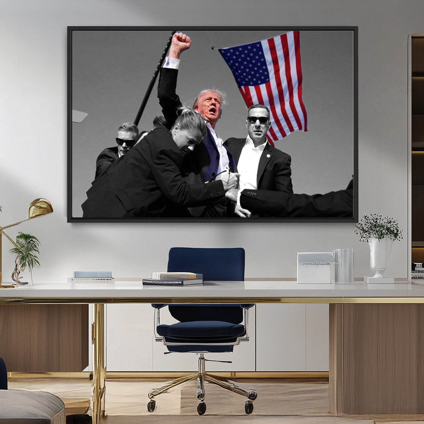 MGV-FC-36X24 - Donald Trump Assassination Attempt Wall Art Print, Trump Historic Footage - Iconic Reaction by Trump