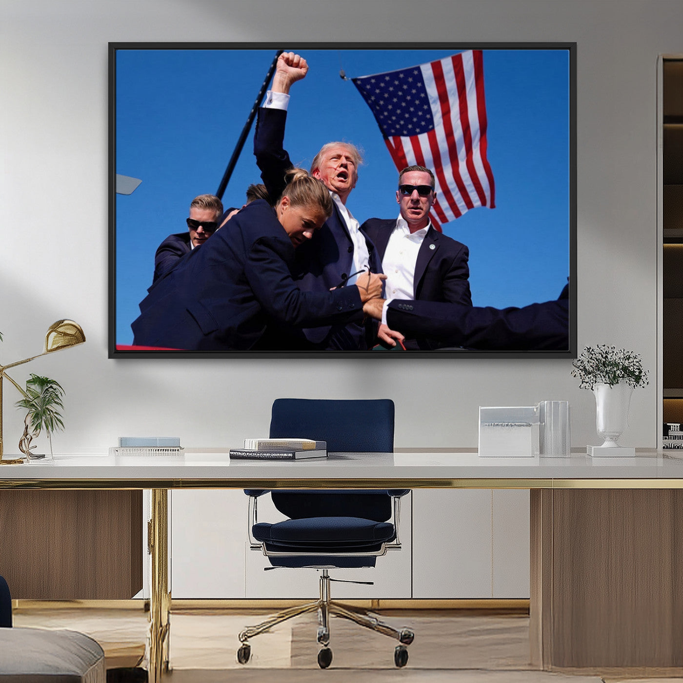 MGV-FC-36X24 - Donald Trump Assassination Attempt Wall Art Print, Trump Historic Footage - Iconic Reaction by Trump