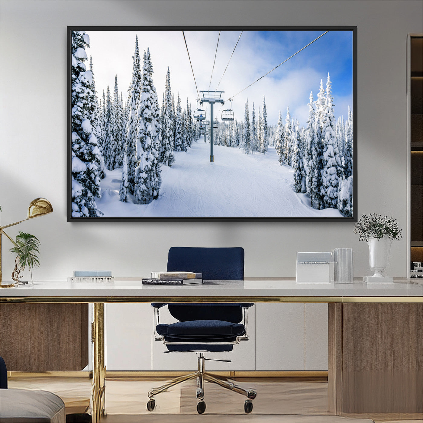 MGV-FC-36X24 - Winter Ski Lift Wall Art Print - Landscape Wall Art | Snowy Mountain Adventure | Perfect for Cabin