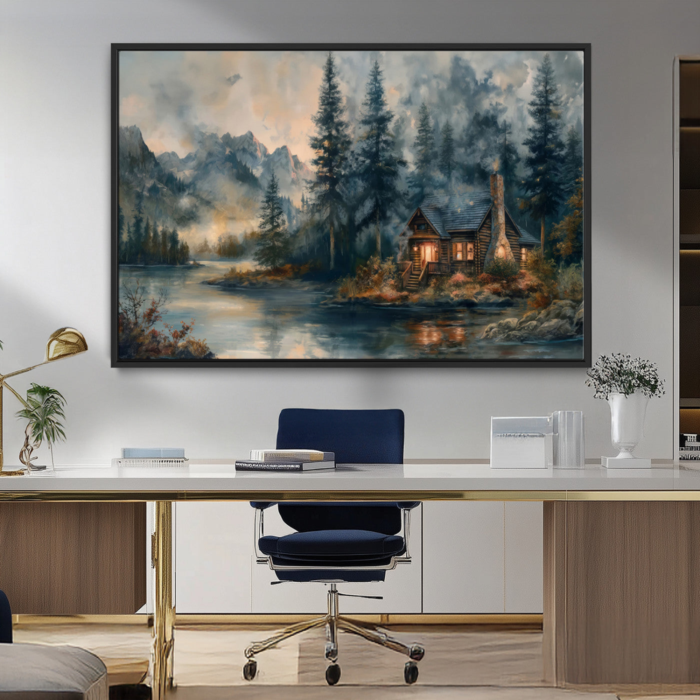 MGV-FC-36X24 - Rustic Cabin Woods Wall Art Print | Lake in a Forest Canvas Print | Cabin, Lodge, and Farmhouse