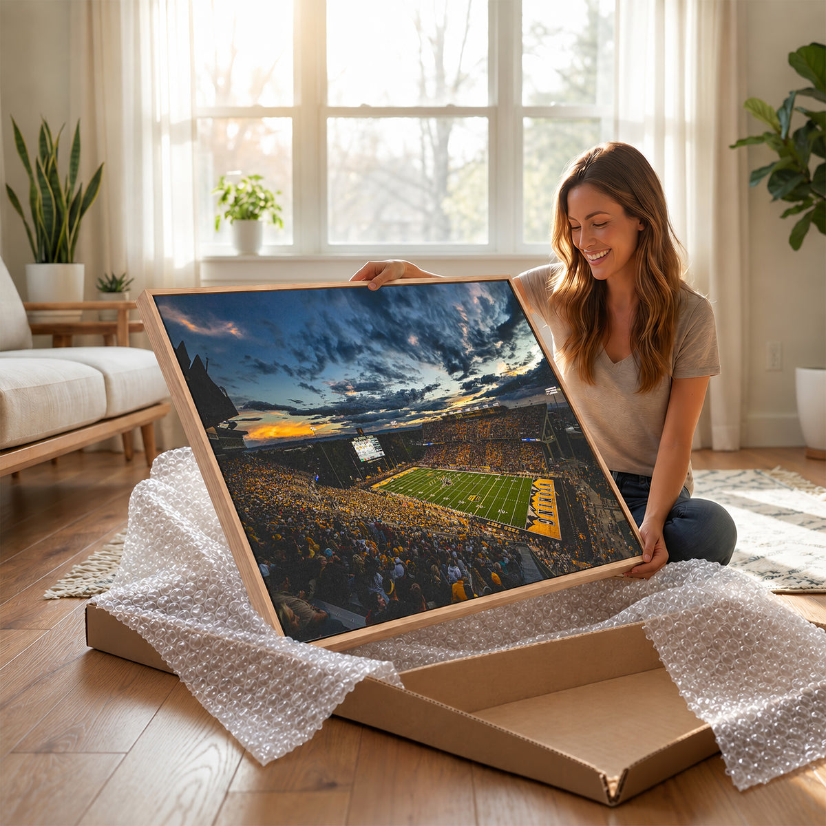 61020-MGV-CV-36X24 - University of Wyoming Cowboys Football Team Print, Laramie, Framed and Ready to Hang
