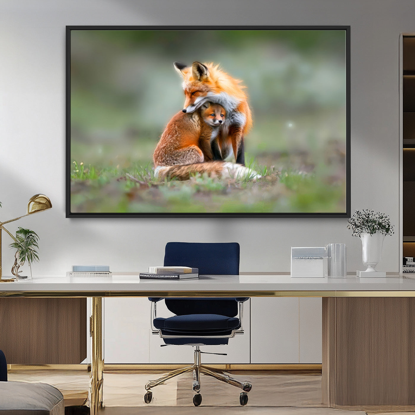 MGV-FC-36X24 - Heartwarming Fox and Baby Cub Wall Art | Ready to Hang Canvas Print of Foxes in Nature | Perfect for